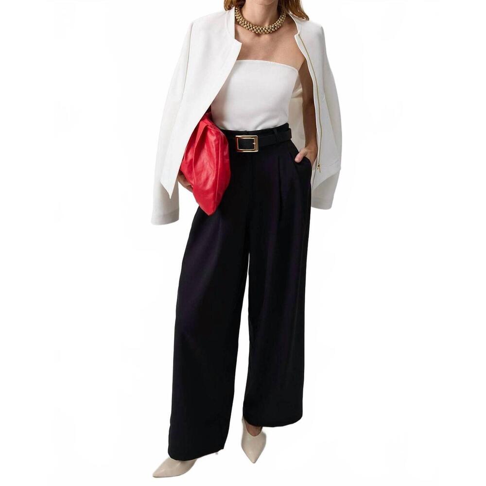 NEW TOUCHÉ high-waisted pleated crepe trousers in black